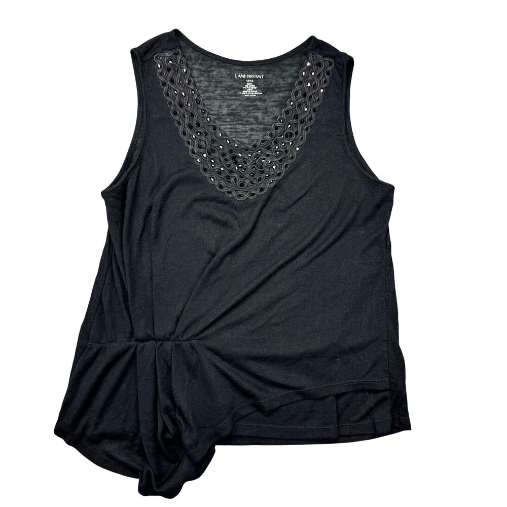 Lane Bryant Top Women's 14/16 Black Sleeveless Beaded Scoop Neck Ruched Casual